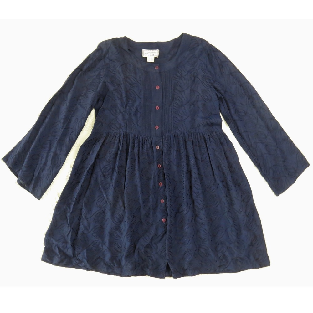 Vintage Pudding Shop April Cornell 3 Blue Rayon Embroidered Babydoll Mini Dress